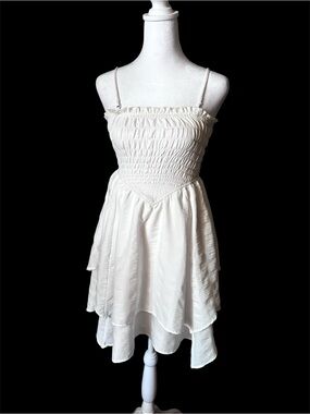 wild fable White Smocked Mini Dress with Adjustable Straps